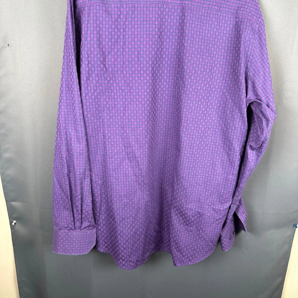 Bugatchi Uomo Mens Purple Basketweave Cotton Button Down Shirt Shaped Fit XL